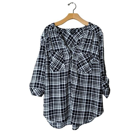 torrid Tops - Torrid Plus 2X Georgette Harper Black White Plaid 3/4 Sleeve Popover Tunic Top